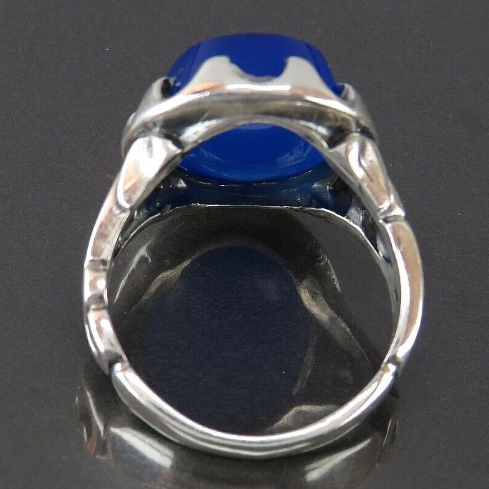 Blue Agate Silver Ring with "Ya Zainab, Ya Hussain, Ya Ruqayyah, Ya Abbas" Engraving