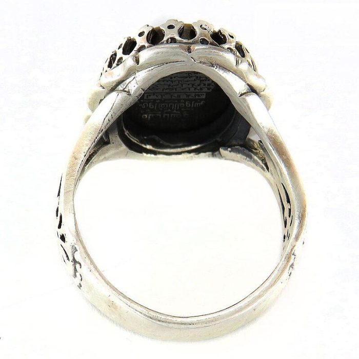 Crafted Men's Hematite (Hadid) Silver Ring with Seven Jalal Engraving