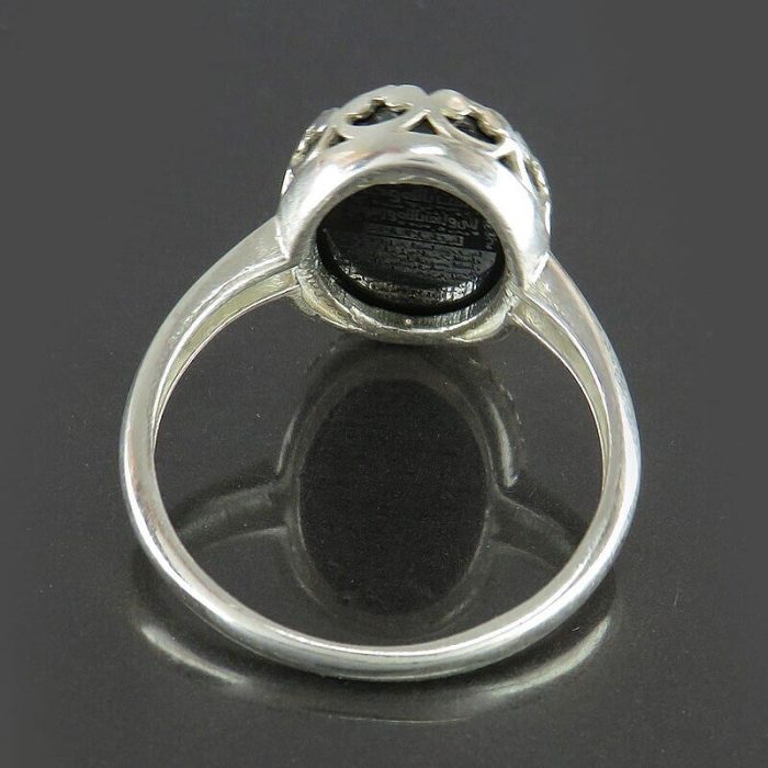 Delicate Women's Hematite (Hadid) Silver Ring with "Seven Jalalah" Engraving