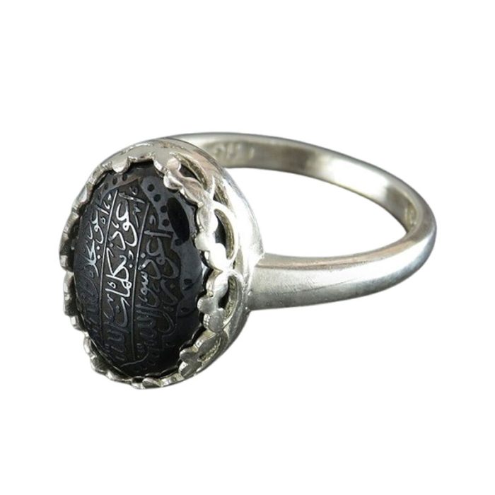 Delicate Women's Hematite (Hadid) Silver Ring with Seven Jalalah Engraving