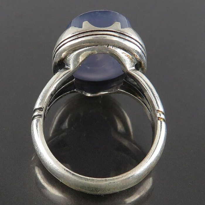 Engraved Yemeni Blue Agate Silver Ring with "Ya Zamen Ahoo" for Men's