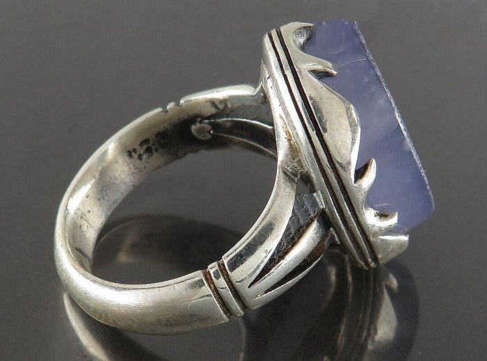 Engraved Yemeni Blue Agate Silver Ring with "Ya Zamen Ahoo" for Men's