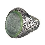 Green Agate Silver Ring with Engravings of Wa In Yakad, Fourteen Infallibles, Nade Ali, Surah Al-Qadr