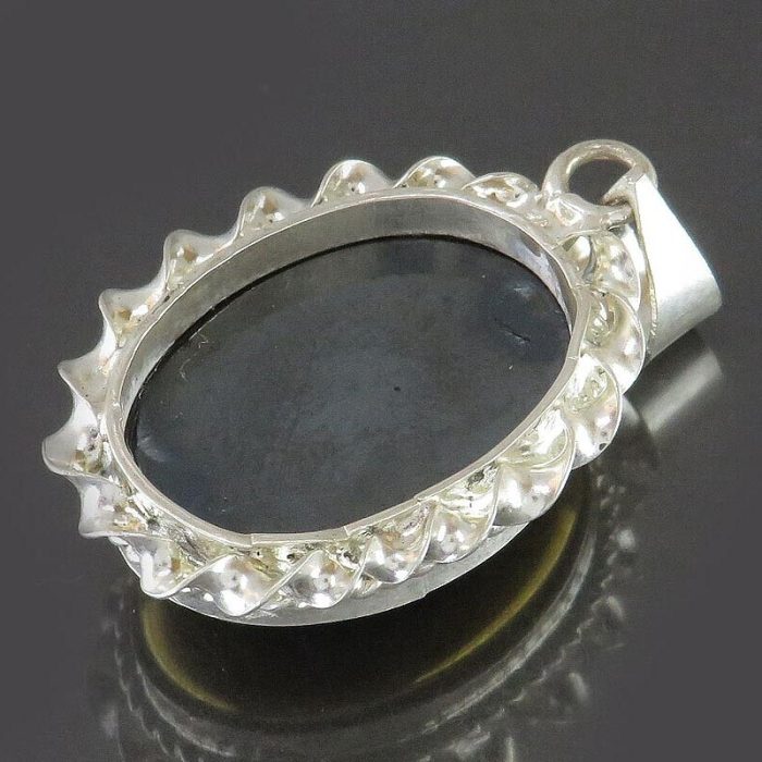 Handcrafted Silver Hematite (Hadid) Pendant with Engravings of "Ain Ali & Ziyarat Ashura"