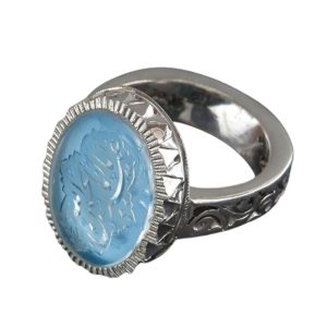 Handmade Blue Dur-e-Najaf Silver Ring with Ya Aba Abdillah Al Hussain Engraving