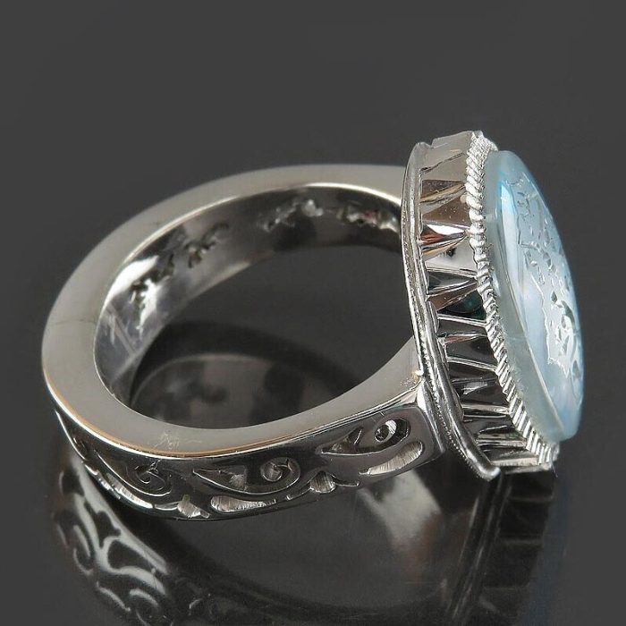 Handmade Blue Dur-e-Najaf Silver Ring with "Ya Hussain Mazloom" Engraving