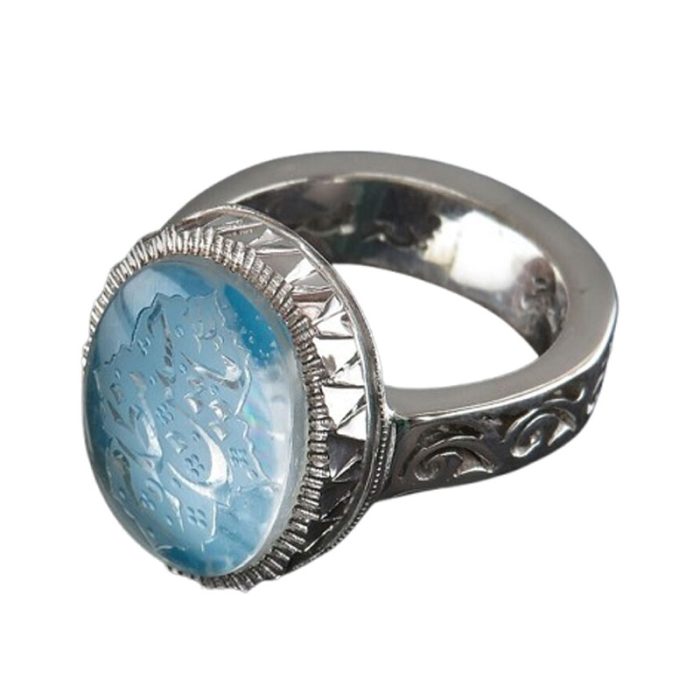 Handmade Blue Dur-e-Najaf Silver Ring with Ya Hussain Mazloom Engraving