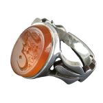 Handmade Luxury Yemeni Orange Agate Silver Ring with Ya Hussain Engraving