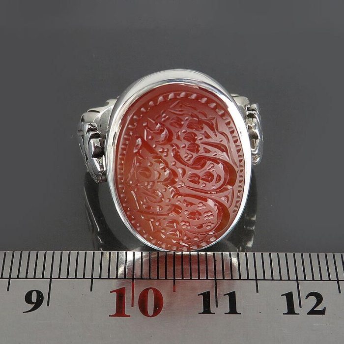 Handmade Silver Yemeni Red Agate Ring "Noor Aini Ya Hussain" Engraving