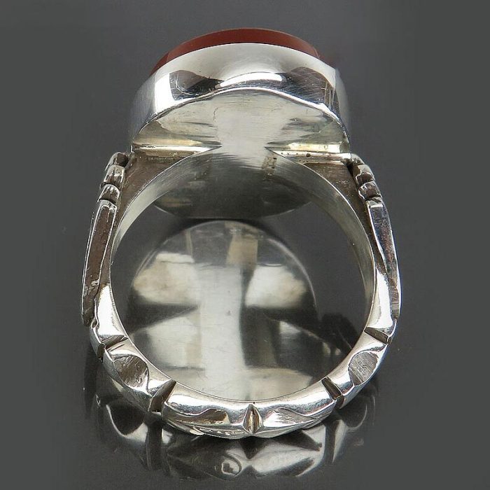 Handmade Silver Yemeni Red Agate Ring "Noor Aini Ya Hussain" Engraving