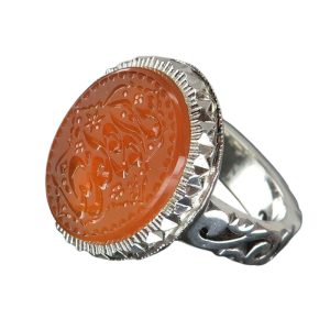 Handmade Silver Yemeni Orange Agate Ring with Ya Imam Reza Engraving