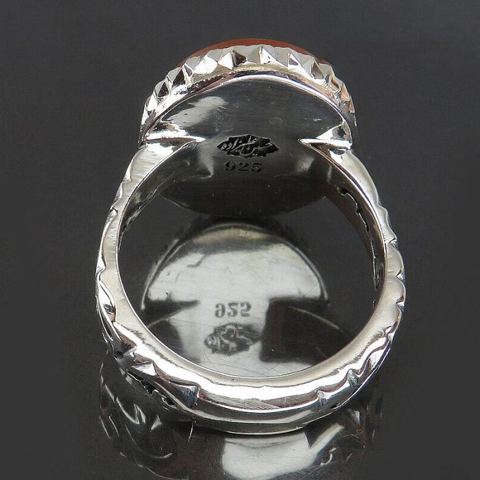 Handmade Yemeni Orange Agate Silver Ring with "Ya Imam Reza" Engraving