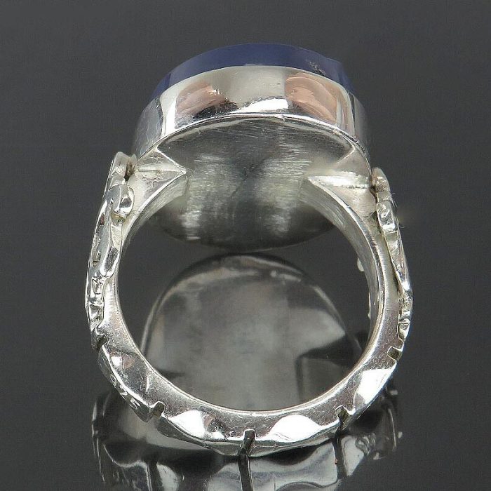 Handmade Yemeni Blue Agate Silver Ring with "Ya Hussain" Engraving