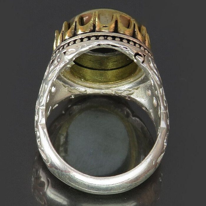 Large Handmade Silver Hadid (Hematite) Men's Ring, Engraved "Ain Ali & Ziarat Ashura"