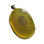 Large Yellow Agate Silver Pendant with Engraving of Ziyarat Ashura