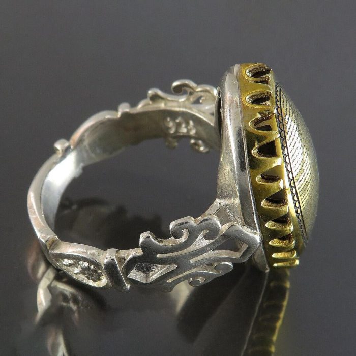 Luxurious Silver Hadid (Hematite) Ring, Engraved "Ain Ali & Ziarat Ashura"