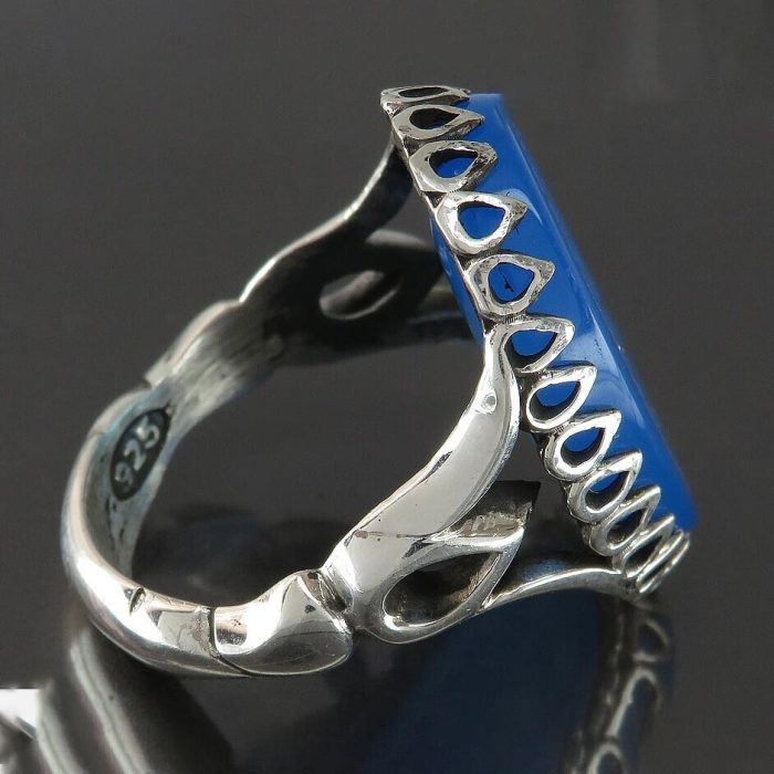 Men's Blue Agate Silver Ring with "Ya Dhal Jalal Wal Ikram" Engraving