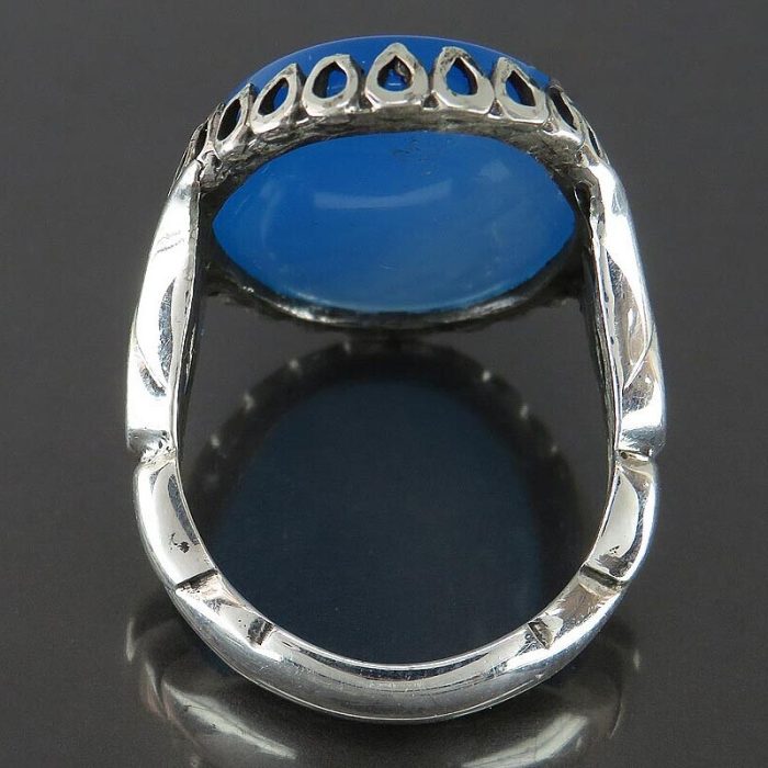 Men's Blue Agate Silver Ring with "Ya Dhal Jalal Wal Ikram" Engraving