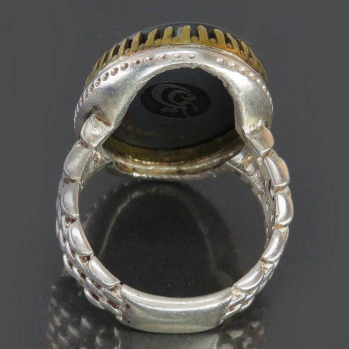 Men's Rolex-Style Hematite (Hadid) Silver Ring with "Al-Hussain & Nad-e-Ali" Engraving