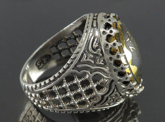 Men's Hematite (Hadid) Silver Ring with "Ya Imam Hussain" Engraving