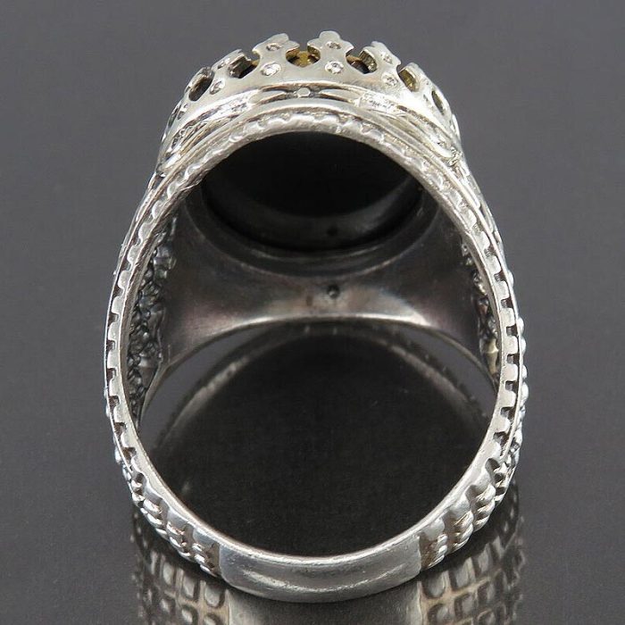 Men's Hematite (Hadid) Silver Ring with "Ya Imam Hussain" Engraving