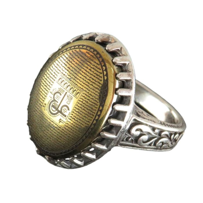 Men's Silver Hematite (Hadid) Ring Ayn Ali & Ziyarat Ashura Engraving