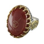 Men's Silver Red Agate Ring Ya Haydar & Ziyarat Ashura Engraving