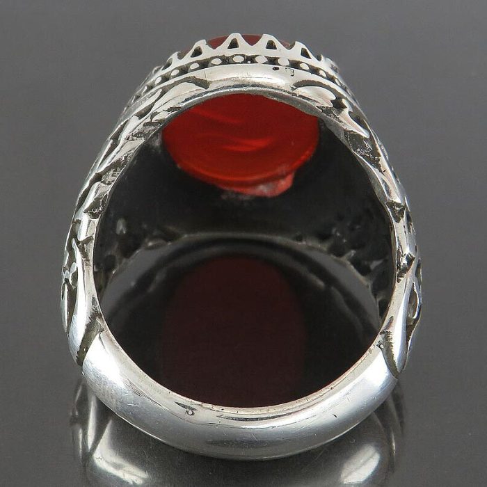 Men's Silver Red Agate Ring with "Ya Reza" & "Ya Ali" Engraving Stone