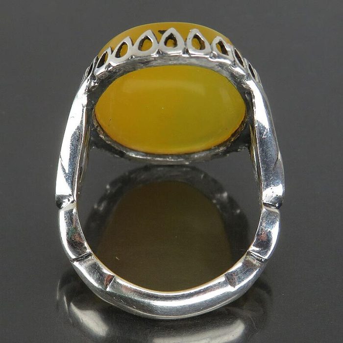 Men's Silver Yellow Agate Ring with Ya Ali Ibn Musa Al Reza Engraving