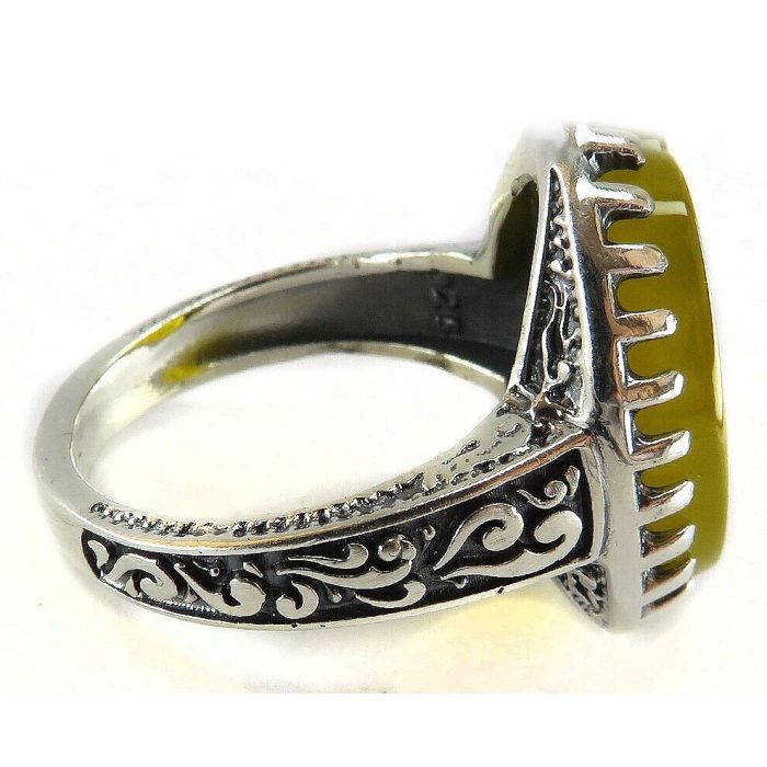 Yellow Agate (Sharaf al shams) Silver Ring with "Ya Hussain (AS)" Engraving