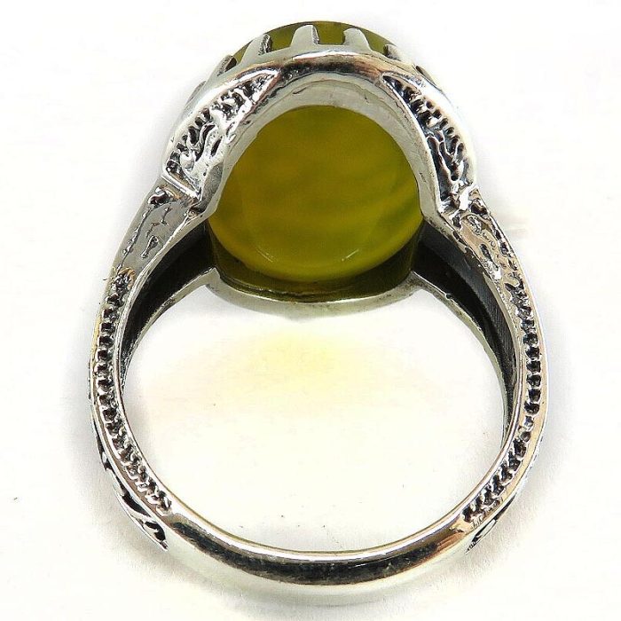 Yellow Agate (Sharaf al shams) Silver Ring with "Ya Hussain (AS)" Engraving