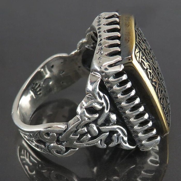 Men's Square Shaped Silver Hematite (Hadid) Ring with "7 Jalale" Engraving