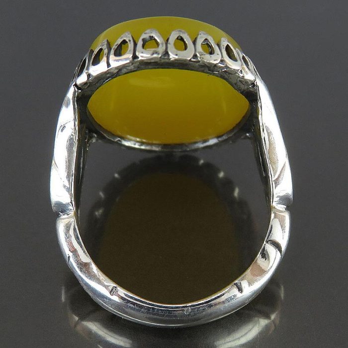 Men's Yellow Agate (Sharaf shams) Silver Ring with "Ya Imam Reza" Engraving