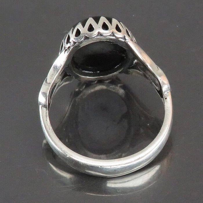 Handmade Black Agate Silver Ring with "Hussain (Husayn)" Engraving