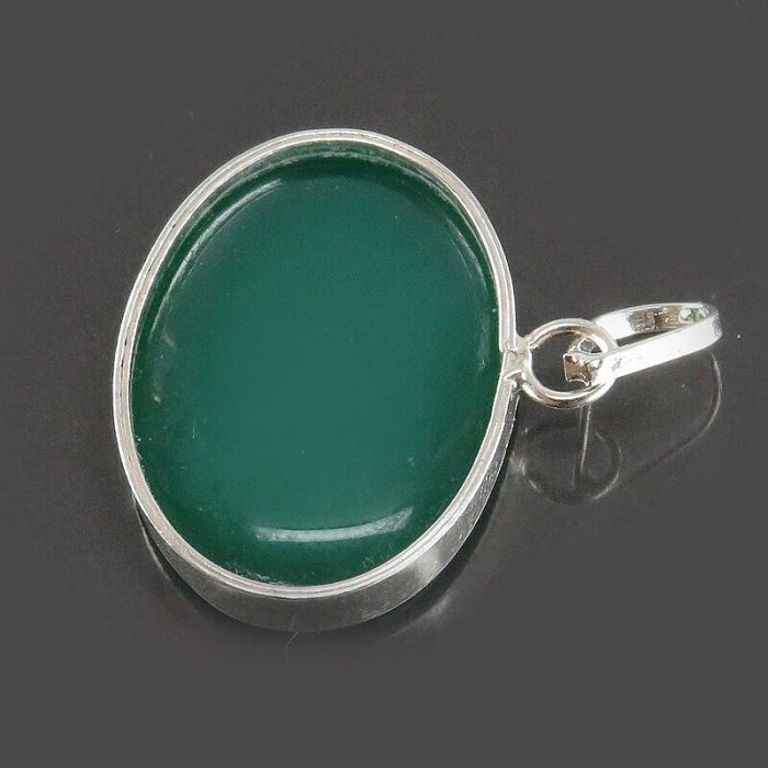 Green Agate Silver Pendant with "Ya Dhal Jalal Wal Ikram" Engraving