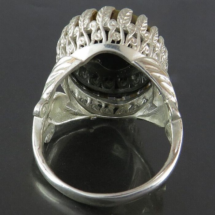 Silver Hadid Women’s Ring, Leaf Design, Engraved "Ain Ali & Salawat Imam Hussain"