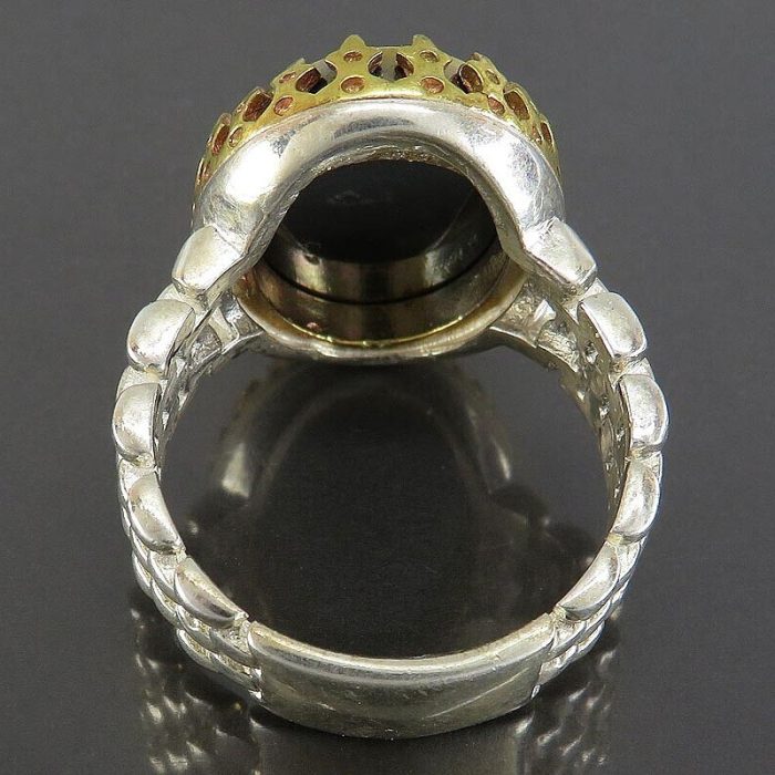 Silver Hematite (Hadid) Ring with Rolex Design, Engraved "Ain Ali & Ziarat Ashura"