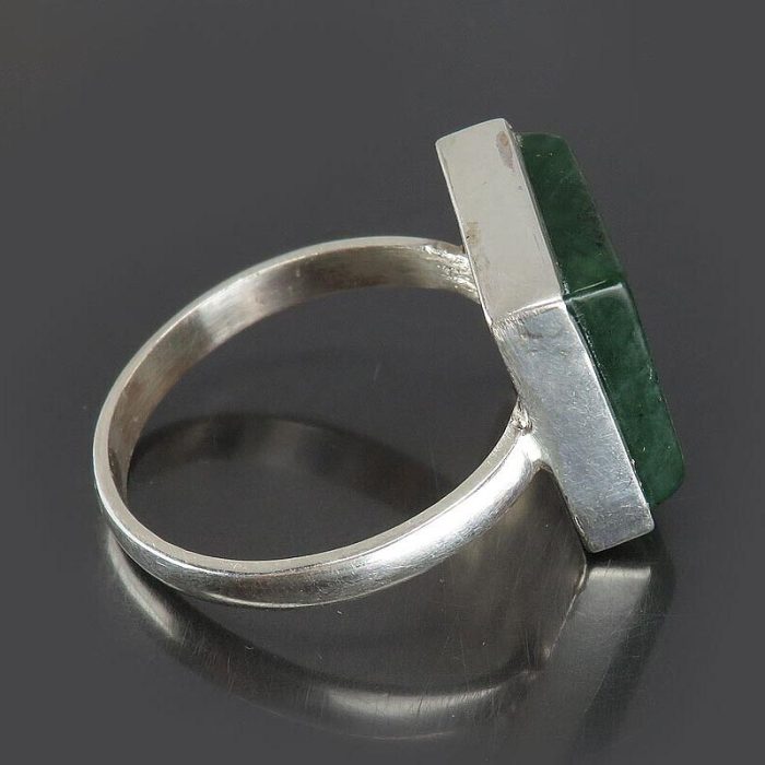 Square Shaped Jade Silver Ring with "Ya Dhal Jalali Wal Ikram" Engraving