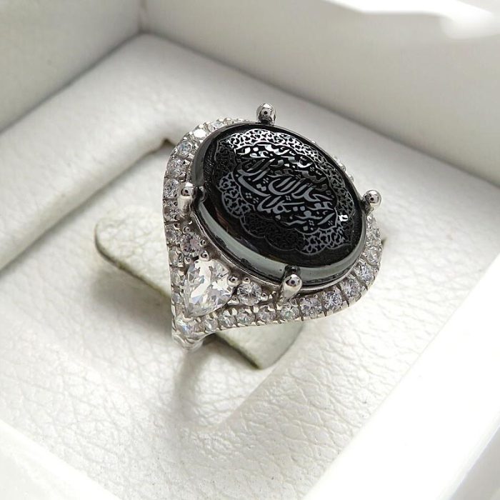 Women's Hematite (Hadid) Silver Ring with Seven Jalalah Engraving