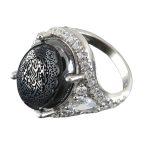 Women's Silver Chinese Hematite (Hadid) Ring with Seven Jalalah Engraving