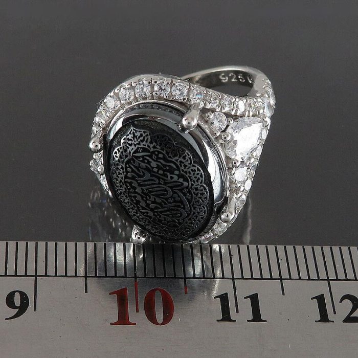 Women's Hematite (Hadid) Silver Ring with Seven Jalalah Engraving