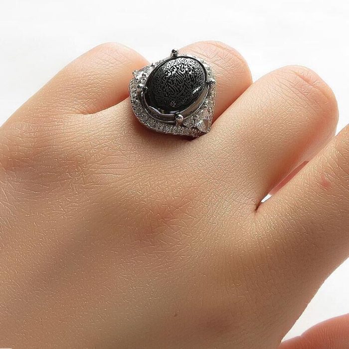 Women's Hematite (Hadid) Silver Ring with Seven Jalalah Engraving