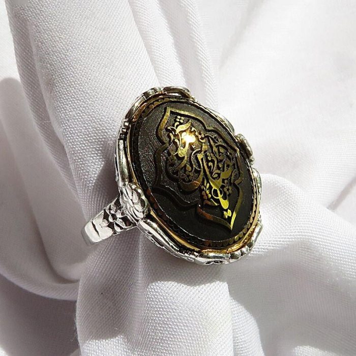 Women's Silver Hematite (Hadid) Ring with "Ya Zamen Ahoo" Engraving